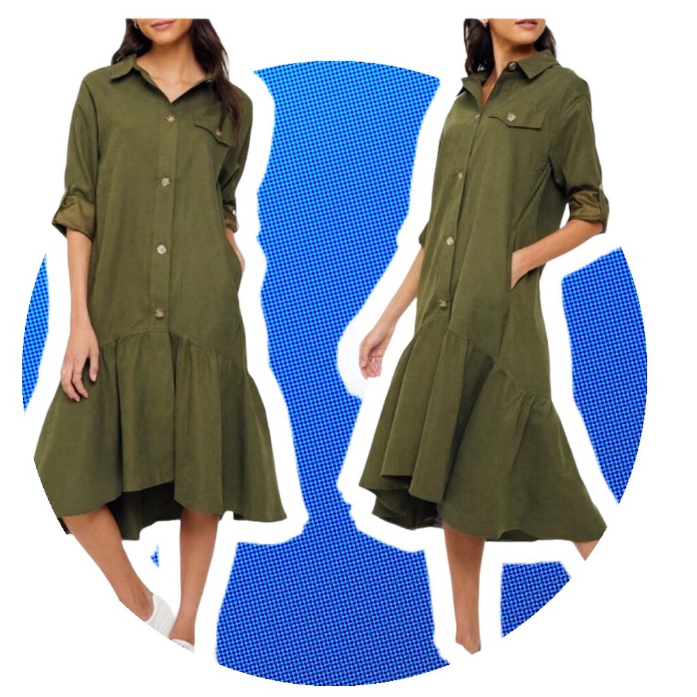 Hayden LA Olive Ruffle Midi Utility Dress
